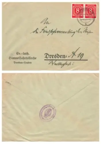 Kontrollratsausgabe Michel 917 waagerechtes Paar auf Ortsbrief o Dresden A45 10.5.1946