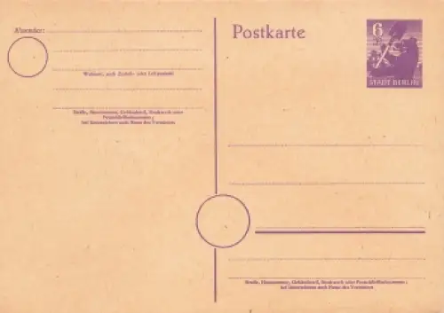 Alliierte Besetzung Berlin Ganzsache 6 Pfennig 1945 *