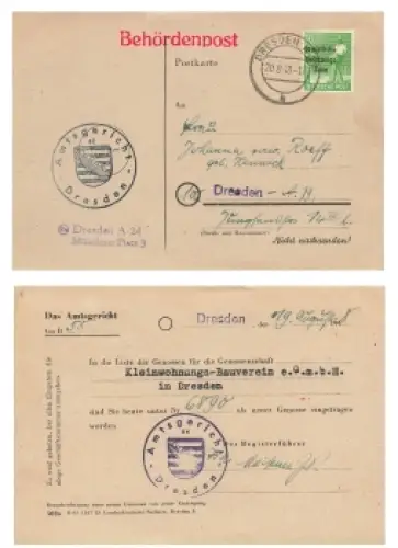 SBZ Michel 185 Einzelfrankatur auf Ortskarte Behördenpost  o Dresden A24 20.8.1948