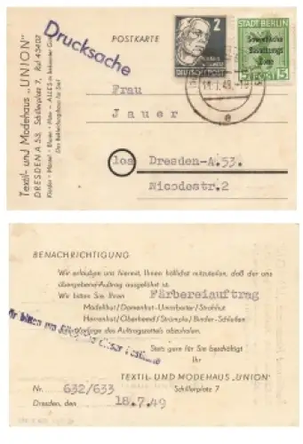 SBZ Michel 200B 212 auf Ortsdrucksache o Dresden A53 18.7.1949