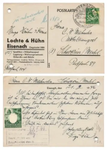 SBZ Thüringen Michel 95A auf Postkarte o Eisenach 21.2.1946