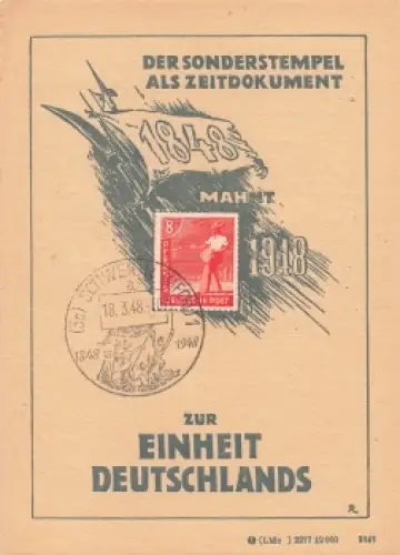 zur Einheit Deutschlands Anlasskarte 1948 Sonderstempel Schwerin Mecklenburg 18.3.1948