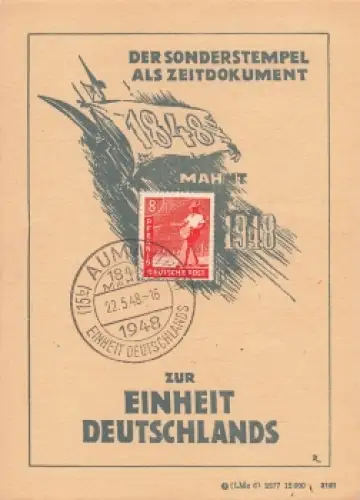 zur Einheit Deutschlands Anlasskarte 1948 Sonderstempel Auma Thüringen 18.3.1948