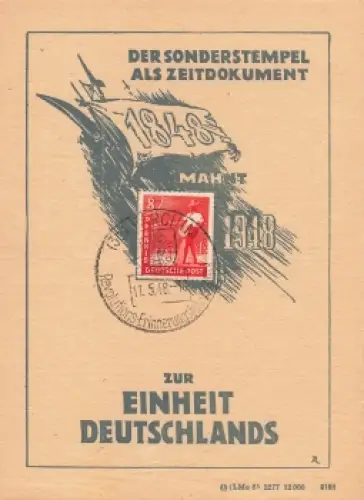 zur Einheit Deutschlands Anlasskarte 1948 Sonderstempel Parchim 18.3.1948