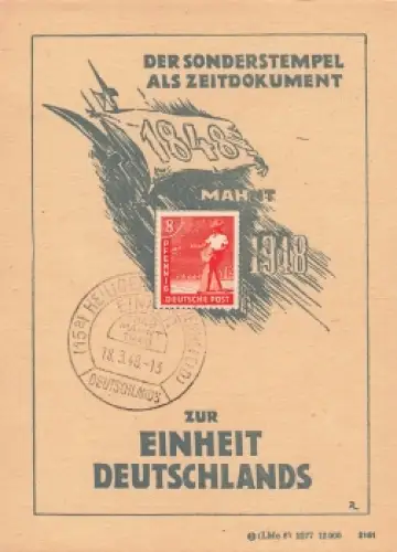 zur Einheit Deutschlands Anlasskarte 1948 Sonderstempel Heiligenstadt Eichsfeld 18.3.1948