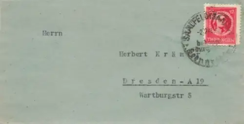 SBZ Thüringen Michel 97A 12 Pfennig Friedrich Schiller Einzelfrankatur o Saalfeld 2.2.1946