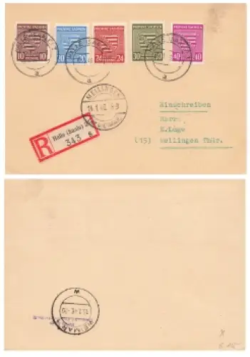 SBZ Sachsen Michel 84x Buntfrankatur auf R-Karte o Halle Saale 12.1.1946 nach Mellingen