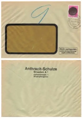Sächsische Schwärzung AP 785 OPD Dresden Hitlerkopf 6 Pfennig auf Brief o 8.6.1945