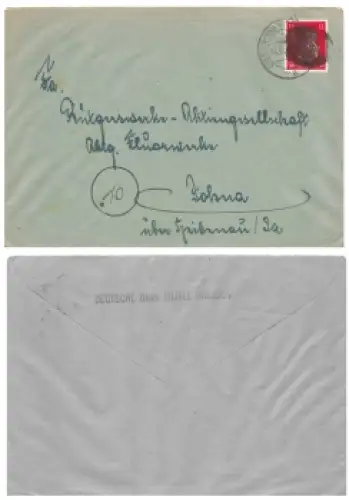 Sächsische Schwärzung AP 788 OPD Dresden Hitlerkopf 12 Pfennig auf Brief o 14.6.1945