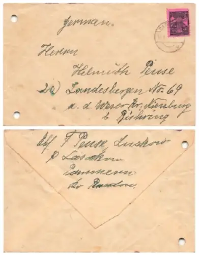 SBZ Mecklenburg Vorpommern Michel 16 o Casekow 16.1.1946 nach Landesbergen