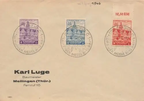 SBZ West Sachsen Michel 162-164 Leipziger Messe auf Brief o Leipzig C1 10.5.1946