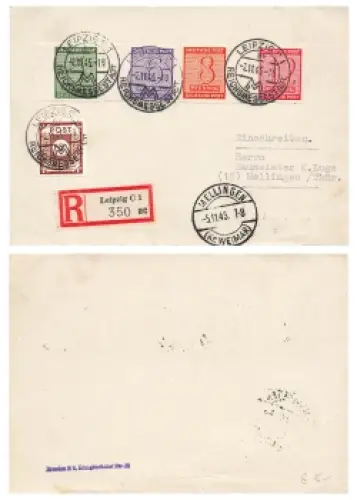 SBZ West Sachsen Michel 128x - 130x 132x auf R-Karte o Leipzig C1 2.11.1946 nach Mellingen