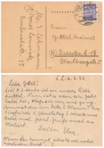 SBZ West Sachsen Michel 117x auf  Postkarte o Bad Lausick 6.2.1946