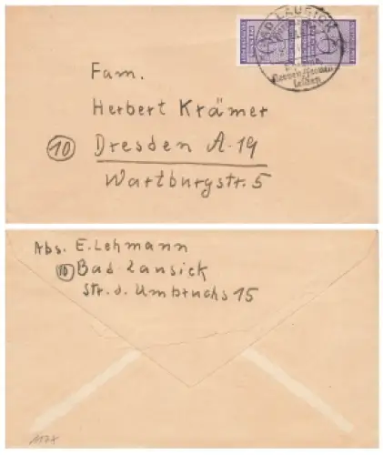 SBZ West Sachsen Michel 117X senkrechtes Paar auf Brief o Bad Lausick 21.3.1946