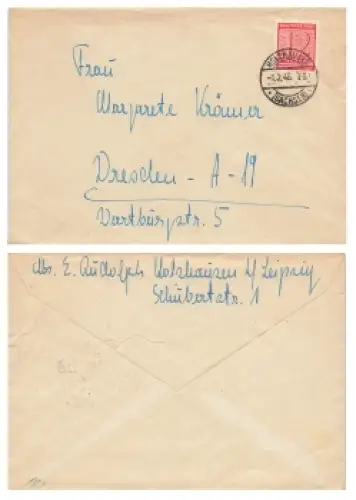 SBZ West Sachsen Michel 132X Einzelfrankatur auf Brief o Holzhausen 1.2.1946