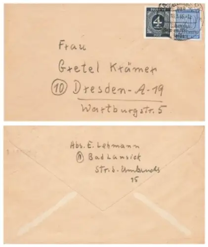 SBZ West Sachsen Michel 134X  auf Brief o Bad Lausick 18.3.1946