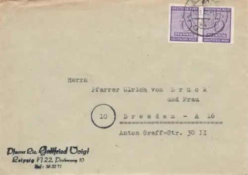 SBZ West Sachsen Michel 117x waagerechtes Paar auf Brief o Leipzig N22 18.1.1946