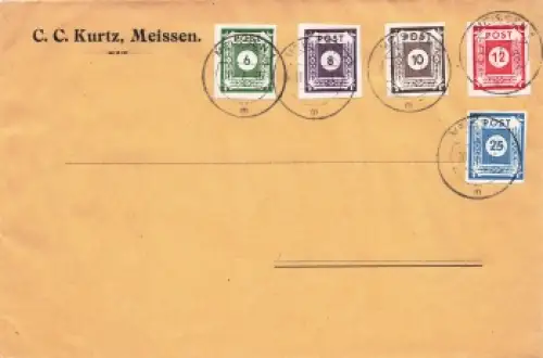 SBZ Ost Sachsen Ziffernserie Post geschnitten auf Umschlag o Meissen 10.7.1945
