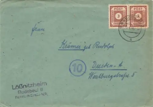 SBZ Ost Sachsen Ziffernserie Post Michel 56 waagerechtes Paar auf Brief o Radebeul 2 23.8.1946