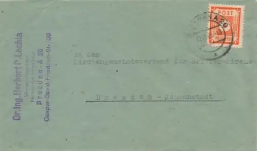 SBZ Ost Sachsen Ziffernserie Post Michel 59 Ortsbrief o Dresden A20 10.12.1945
