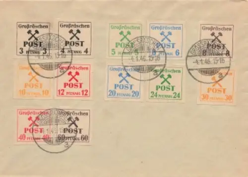 Großräschen Lokalausgaben Michel 31 - 42 auf Umschlag o 4.1.1946