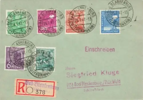 Kontrollratsausgabe auf R-Karte o Bad Blankenburg 26.7.1947