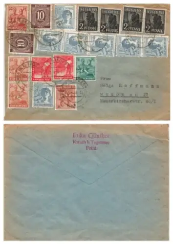 Kontrollratsausgabe Zehnfachfrankatur o Kreuth bei Tegernsee 23.6.1948 nach München