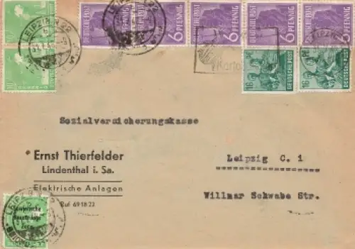 Kontrollratsausgabe Zehnfachfrankatur auf Ortsbrief o Leipzig N22 31.7.1948 Mischfrankatur mit 10 Pfennig SBZ