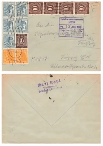 Kontrollratsausgabe Zehnfachfrankatur auf Ortsbrief o Leipzig C2 12.7.1948