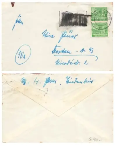 Postkrieg Schwärzung o Berlin SW11 5.12.1952 nach Dresden