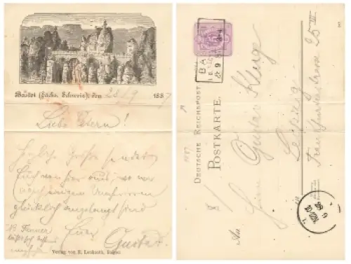 01847 Bastei Sächsische Schweiz Privatganzsache Vorläuferkarte o 28.9.1887
