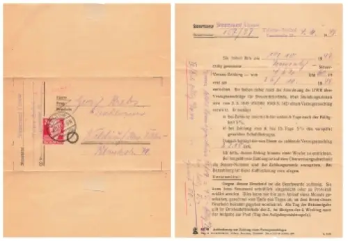 Teltow Steueramt Faltbrief mit Michel 220 Ernst Thälmann o 4.11.1949