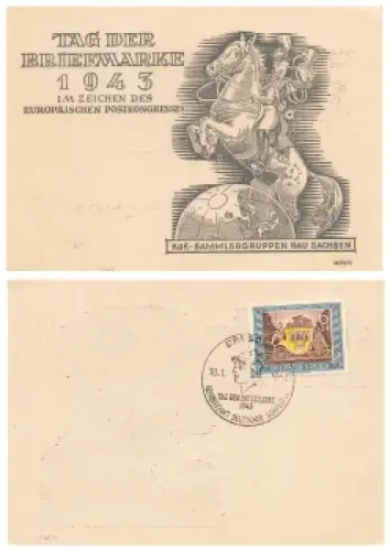 Tag der Briefmarke 1943 Deutsches Reich Michel 828 FDC o Dresden 10.1.1943