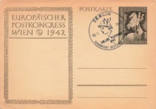 Deutsches Reich Ganzsache Postkongress Sonderstempel Berlin 10.1.1943 Tag der Briefmarke