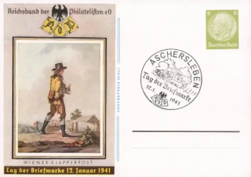 Tag der Briefmarke 1941 Ganzsache P289 Sonderstempel Aschersleben 12.1.1941