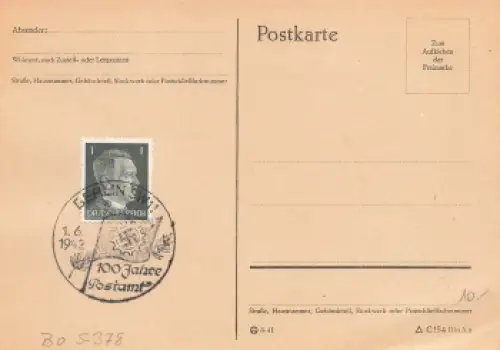 Berlin SW11 Sonderstempel 100 Jahre Postamt auf Karte 1.6.1942