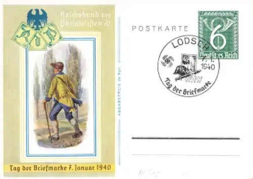Tag der Briefmarke 1940 Ganzsache P288 Sonderstempel Lodsch 7.1.1940