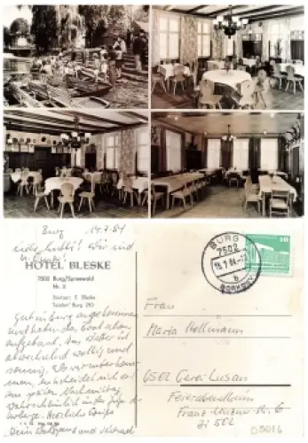 03096 Burg Borkowy zweisprachiger Stempel Hotel Bleske 15.7.1984