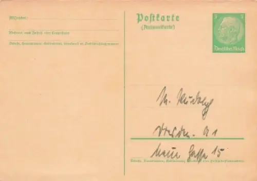 Hindenburg 5 Pfennig Ganzsache Antwortkarte *