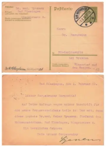 Friedrich Ebert 6 Pfennig Ganzsache Deutsches Reich o Bad Kissingen 2.2.1933