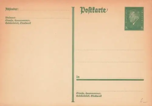 Friedrich Ebert Ganzsache Deutsches Reich 8 Pfennig *