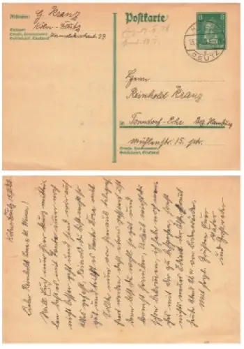 Beethoven 8 Pfennig Ganzsache Deutsches Reich o Köln Deutz 15.2.1928