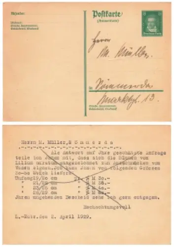 Beethoven 8 Pfennig Ganzsache Deutsches Reich Antwortkarte 1929 *