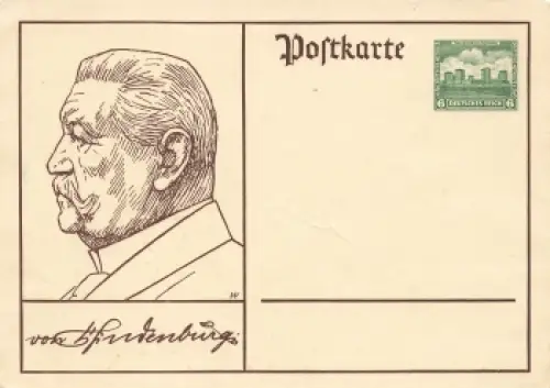 Hindenburg Deutsche Nothilfe 6 Pfennig Tannenberg Ganzsache P215 Deutsches Reich *