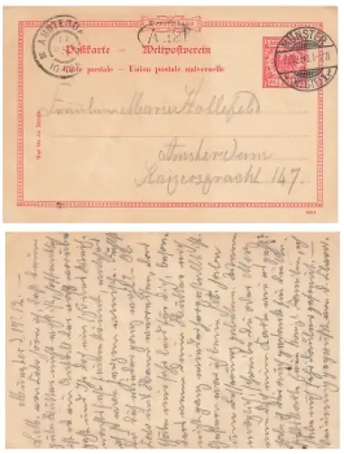 Krone Adler 10 Pfennig Reichspost Ganzsache Weltpostverein o Münster 17.12.1900 nach Amsterdam