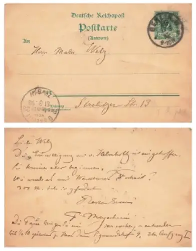 Krone Adler 5 Pfennig Reichspost Ganzsache Antwortteil o Berlin 17.8.1892