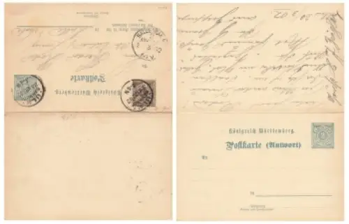 Württemberg 2 Pfennig Ganzsache mit Antwortkarte o Ulm Bahnhof 23.3.1902