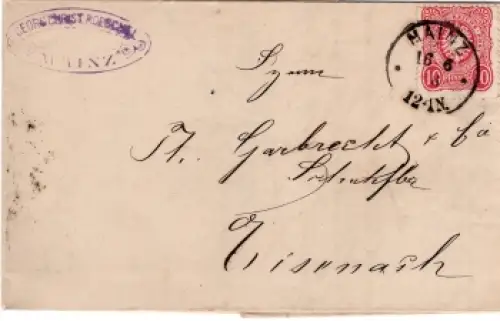Reichsadler im Oval Michel 33 10 Pfennige auf Brief o Mainz 16.6.1876 nach Eisenach