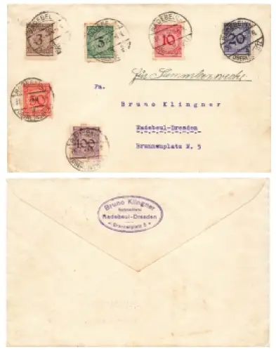 Wertziffern im Kreis Michel 338 bis 343 auf Brief o Radebeul 31.7.1925