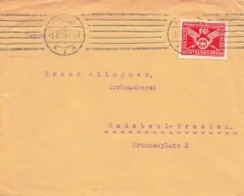 Verkehrssaustellung Michel 371auf Brief o München 5.10.1925 nach Radebeul